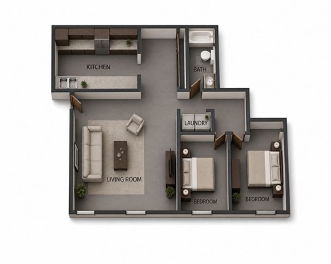 Floor plan for 3 beds, 2 baths, 1073 sqft